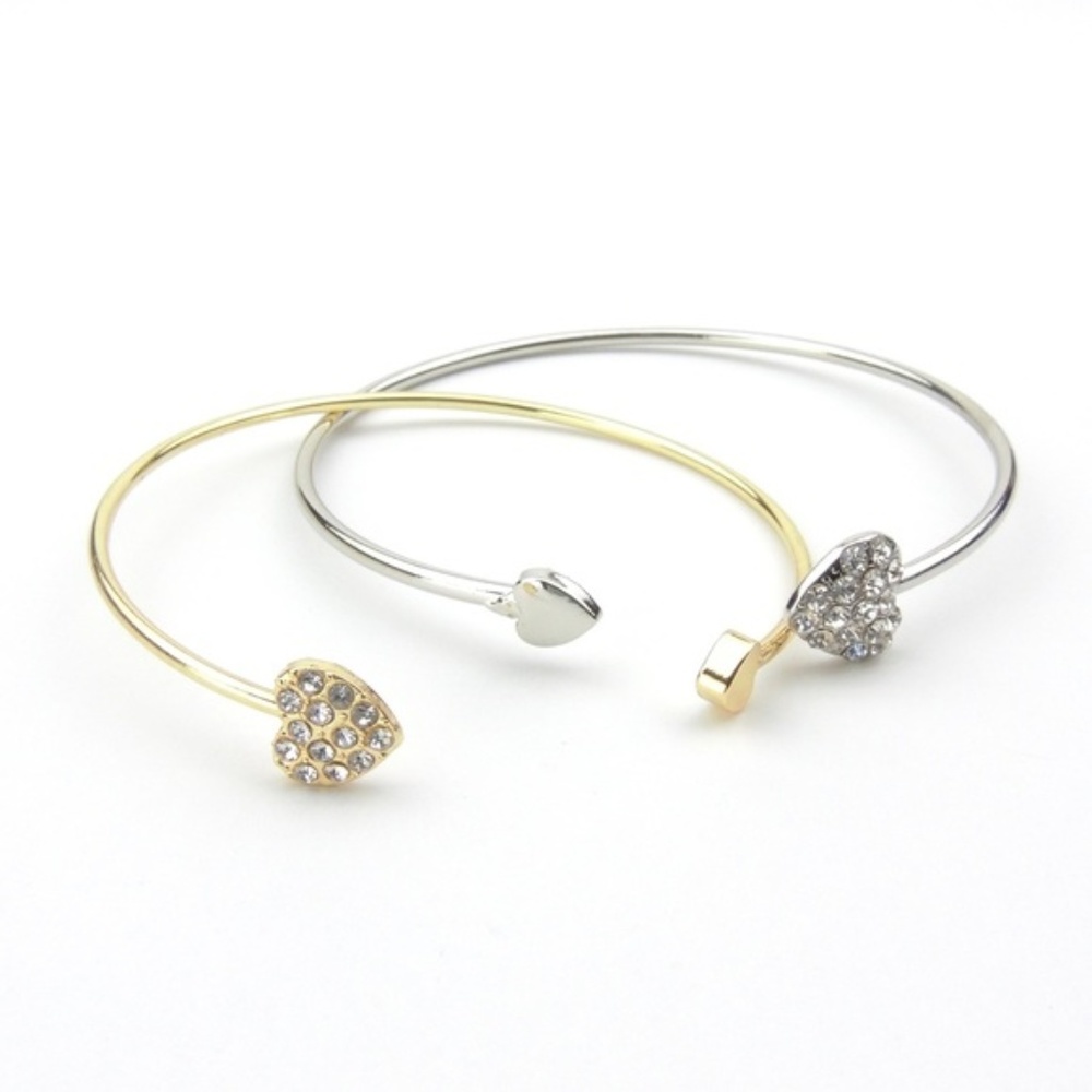 DOUBLE HEART RHINESTONE CRYSTALS BANGLE BRACELET